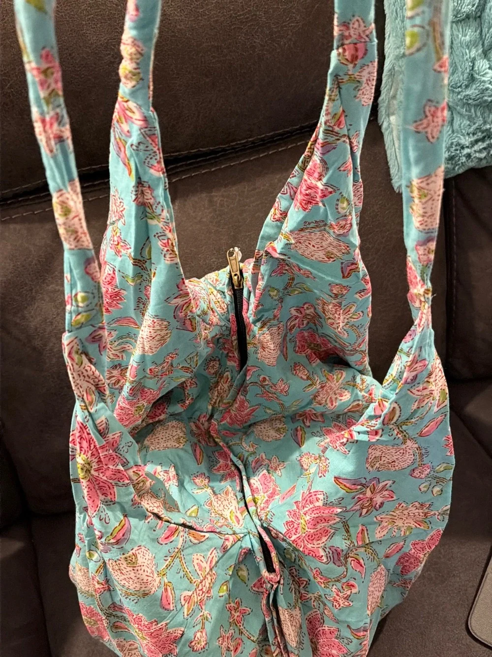 Karma Highway Floral Tote Bag in Aqua and Pink